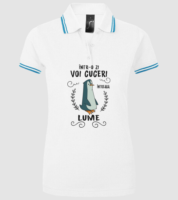 Într-o zi voi cuceri întreaga lume model alb pe tricou