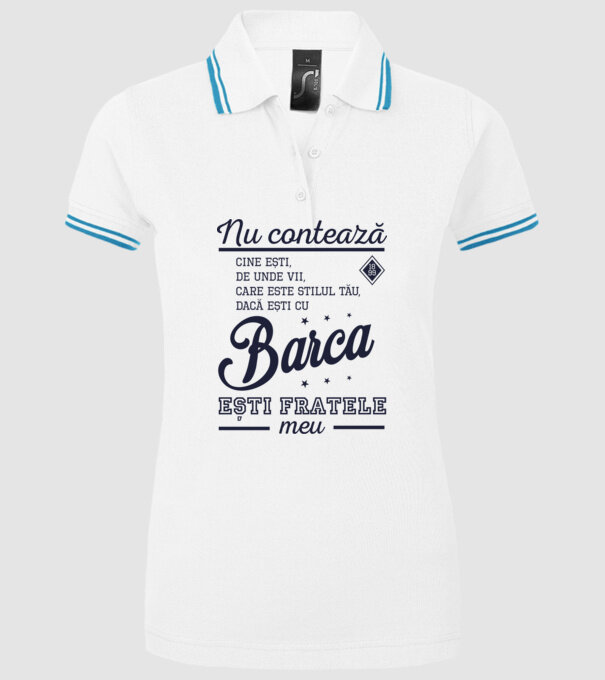 nu contează cine ești, de unde vii, care este stilul tău, dacă ești cu Barca, ești fratele meu model alb pe tricou