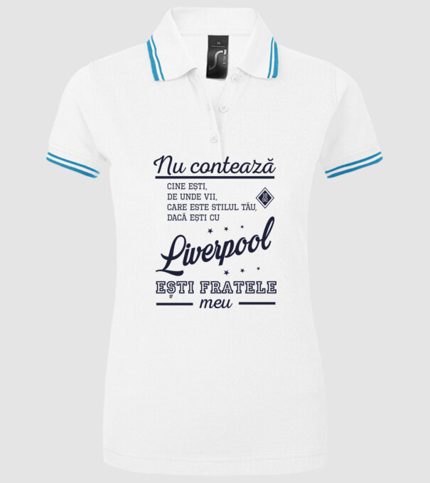 nu contează cine ești, de unde vii, care este stilul tău, dacă ești cu Liverpool, ești fratele meu model alb pe tricou