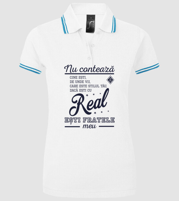 nu contează cine ești, de unde vii, care este stilul tău, dacă ești cu Real, ești fratele meu model alb pe tricou