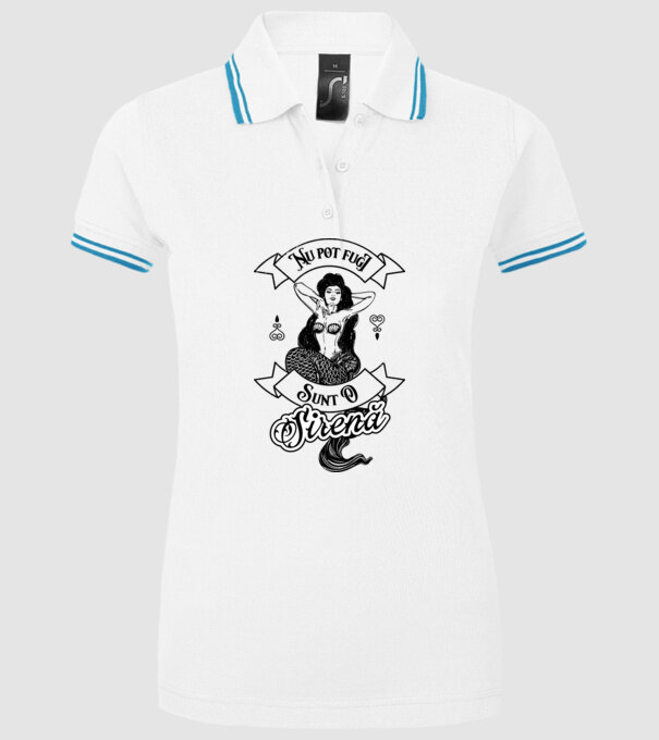 Nu pot fugi, sunt o sirenă model alb pe tricou