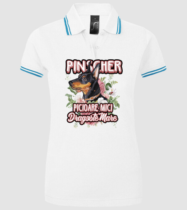 Pinscher picioare mici dragoste mare model alb pe tricou