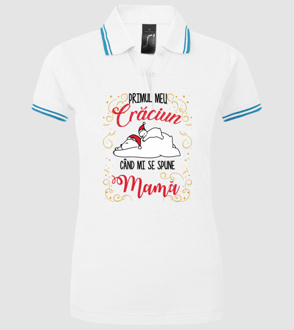 Primul meu Crăciun când mi se spune mamă! model alb pe tricou