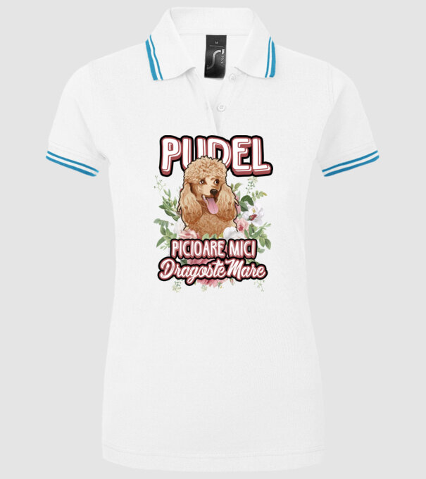 Pudel picioare mici dragoste mare model alb pe tricou