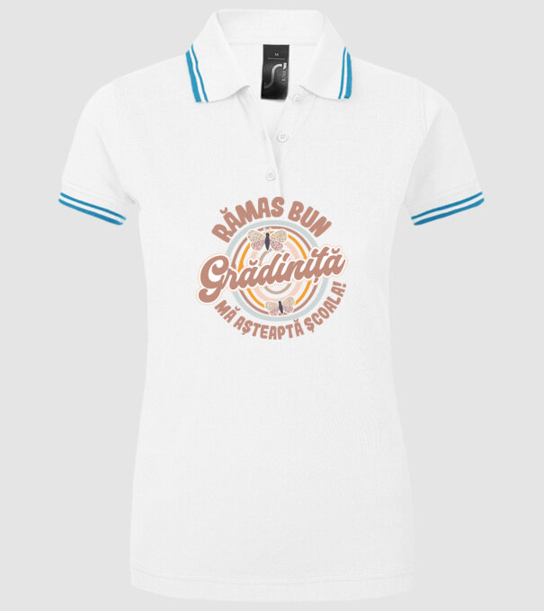 Rămas bun grădiniță, mă așteaptă școala! model alb pe tricou