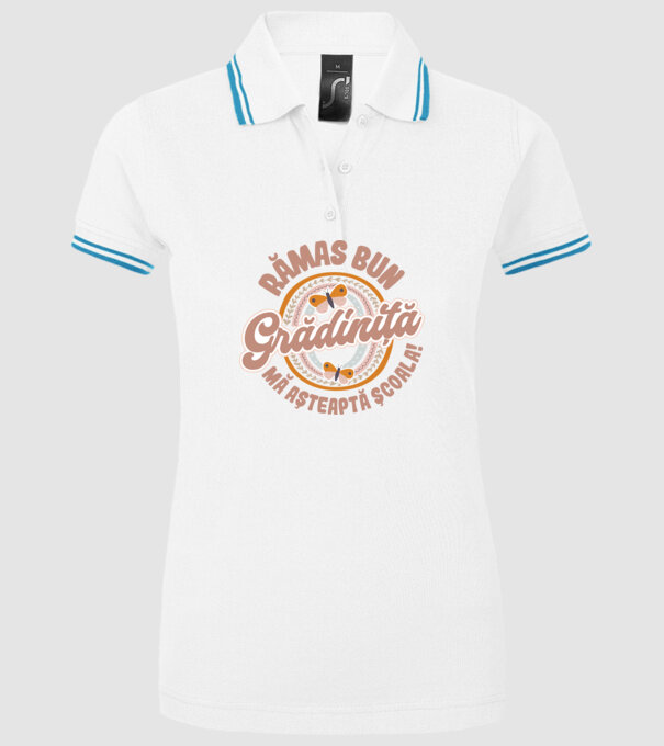 Rămas bun grădiniță, mă așteaptă școala! model alb pe tricou