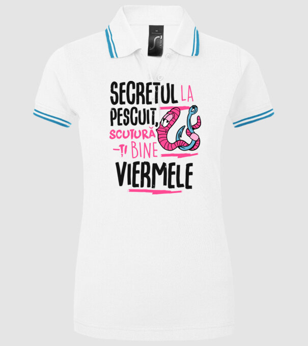 Secretul la pescuit scutură-ți bine viermele model alb pe tricou