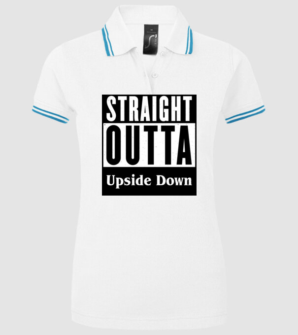 straight outta upside down model alb pe tricou