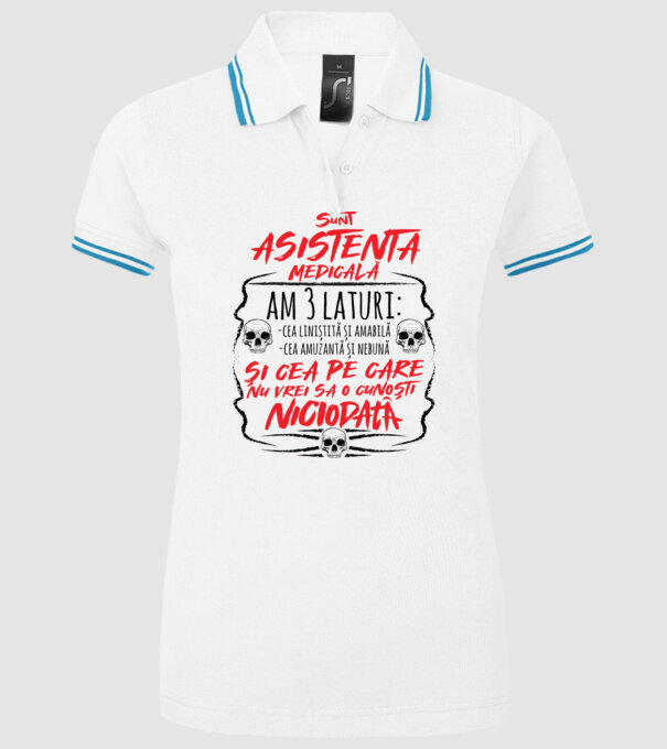 Sunt asistentă medicală am 3 laturi model alb pe tricou