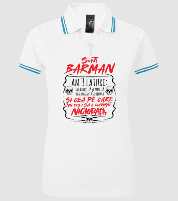 sunt barman am 3 laturi model alb pe tricou