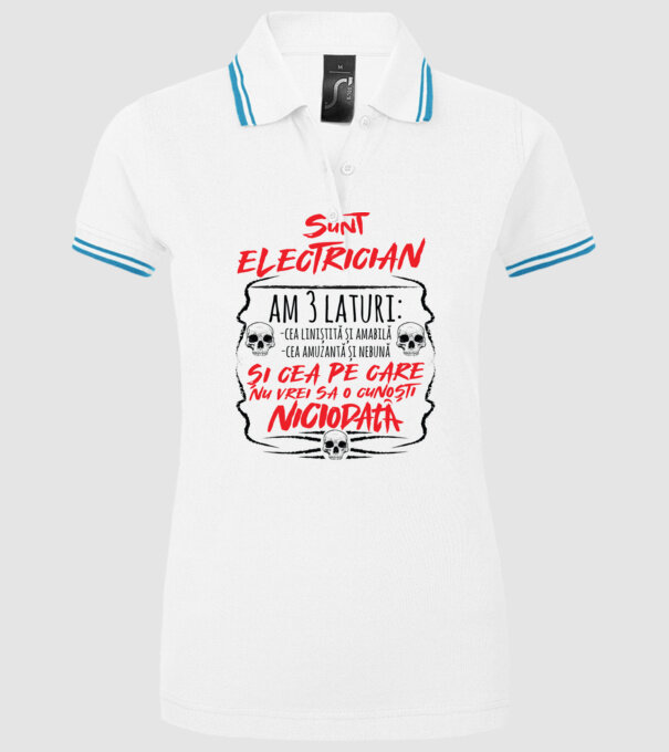 sunt electrician am 3 laturi model alb pe tricou