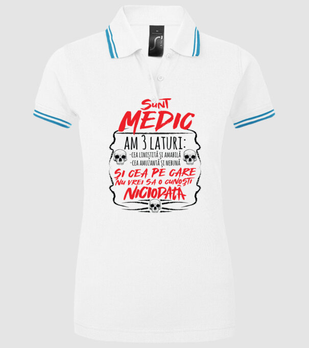 sunt medic am 3 laturi model alb pe tricou