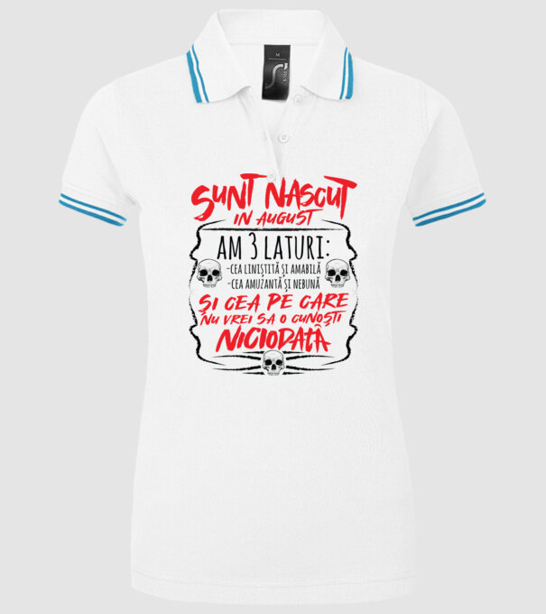 Sunt născut în august am 3 laturi model alb pe tricou