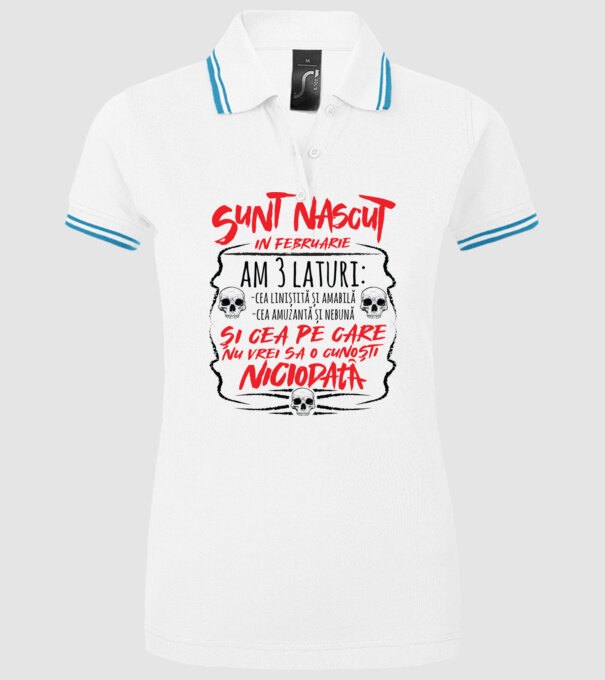 Sunt născut în februarie, am 3 laturi model alb pe tricou