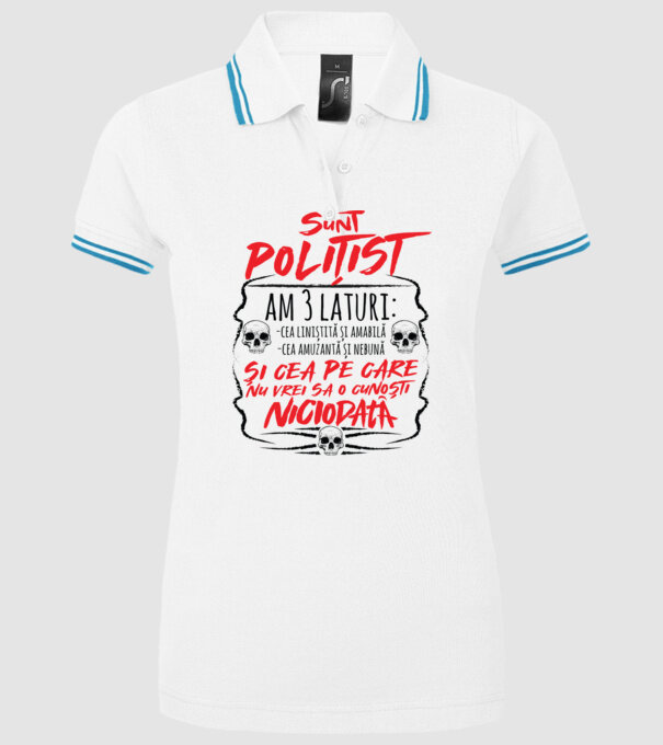 sunt polițist am 3 laturi model alb pe tricou