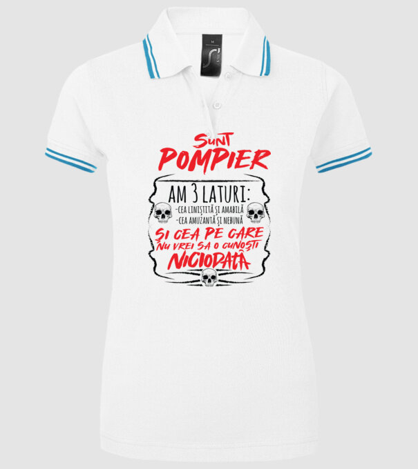 sunt pompier am 3 laturi model alb pe tricou