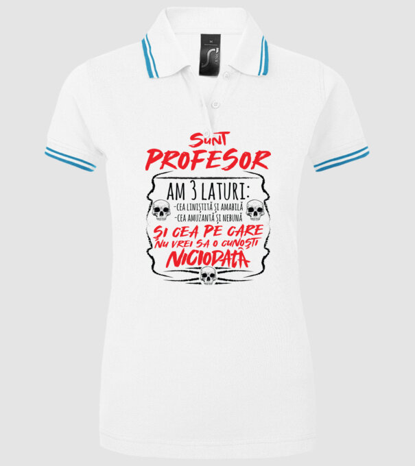 sunt profesor, am 3 laturi model alb pe tricou