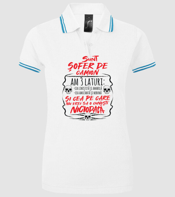 sunt șofer de camion am 3 laturi model alb pe tricou