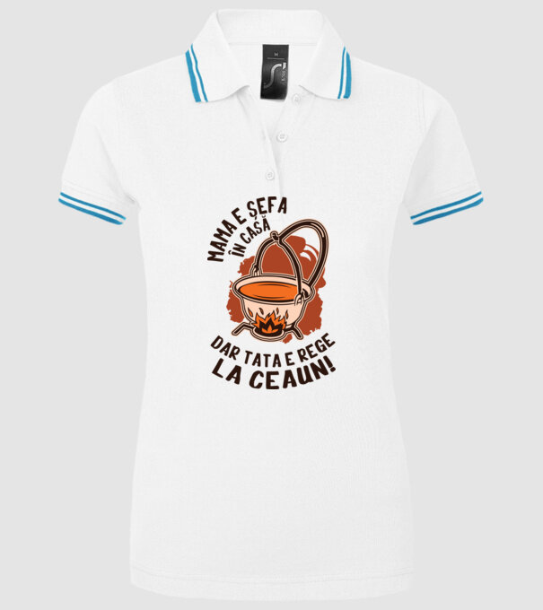 Mama e șefa în casă, dar tata e rege la ceaun! model alb pe tricou