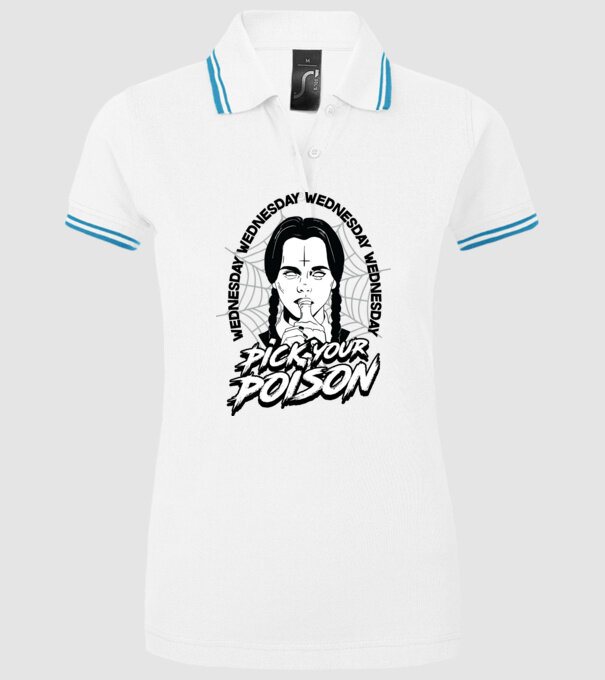 WEDNESDAY Pick your poison model alb pe tricou