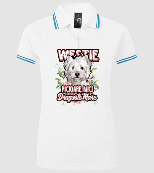 Westie picioare mici dragoste mare model alb pe tricou