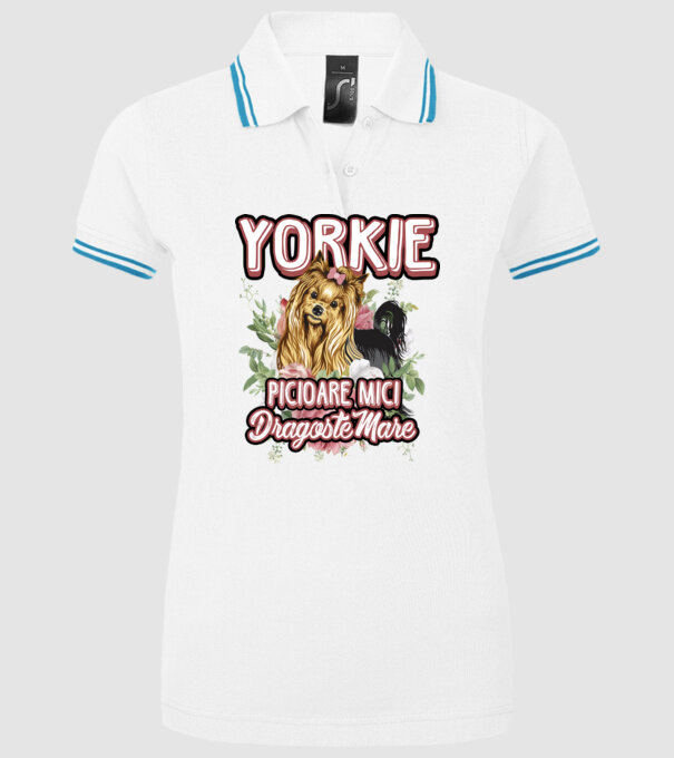 Yorkie - picioare mici dragoste mare model alb pe tricou