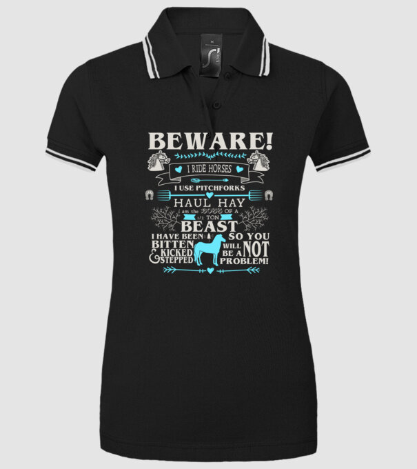Beware i ride horses model negru pe tricou