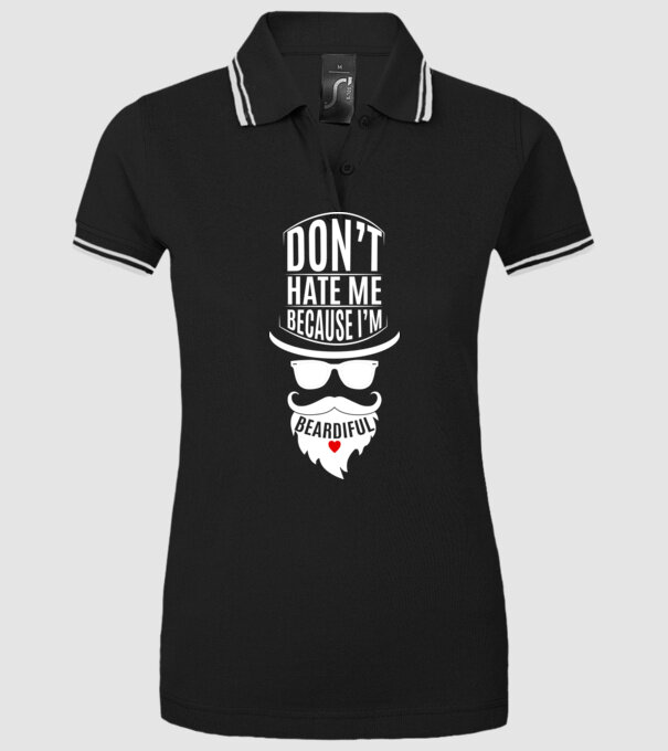 'Don''t hate me because I''m beardiful' model negru pe tricou