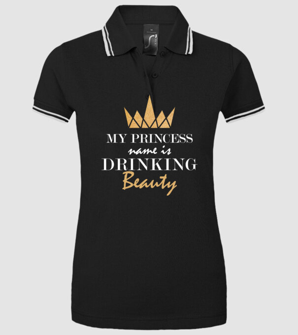 drinking beauty gold model negru pe tricou