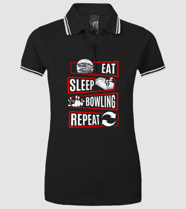 Eat sleep bowling repeat model negru pe tricou