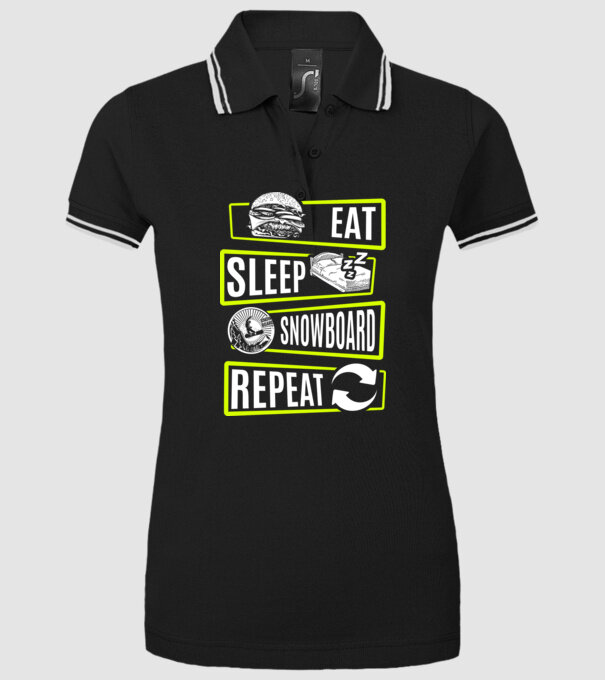 Eat sleep SNOWBOARD repeat V2 model negru pe tricou