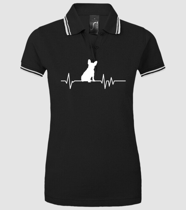 Heartbeat siluetă Bulldog francez model negru pe tricou