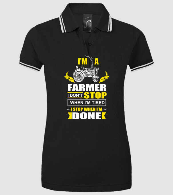 'I''m a farmer, i don''t stop when i''m tired' model negru pe tricou