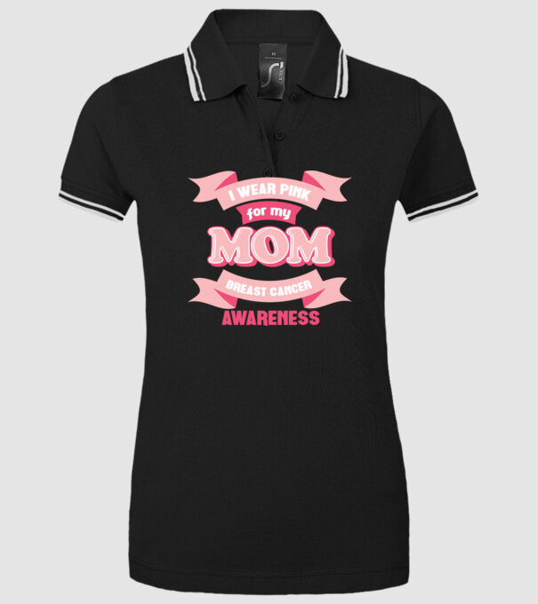I wear pink for my mom model negru pe tricou