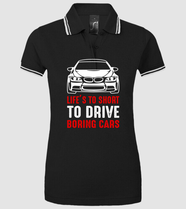 Life is too short to drive boring cars model negru pe tricou