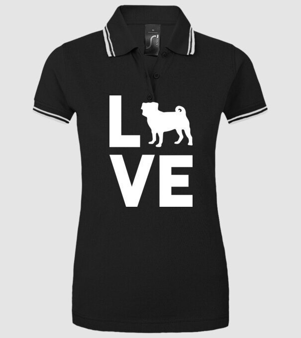 LOVE Mops model negru pe tricou