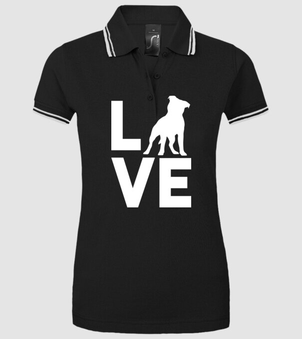 LOVE Staffordshire Terrier model negru pe tricou