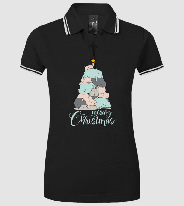 Meowy Christmas model negru pe tricou