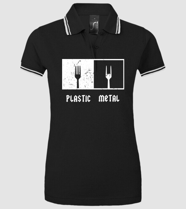 Plastic vs metal model negru pe tricou