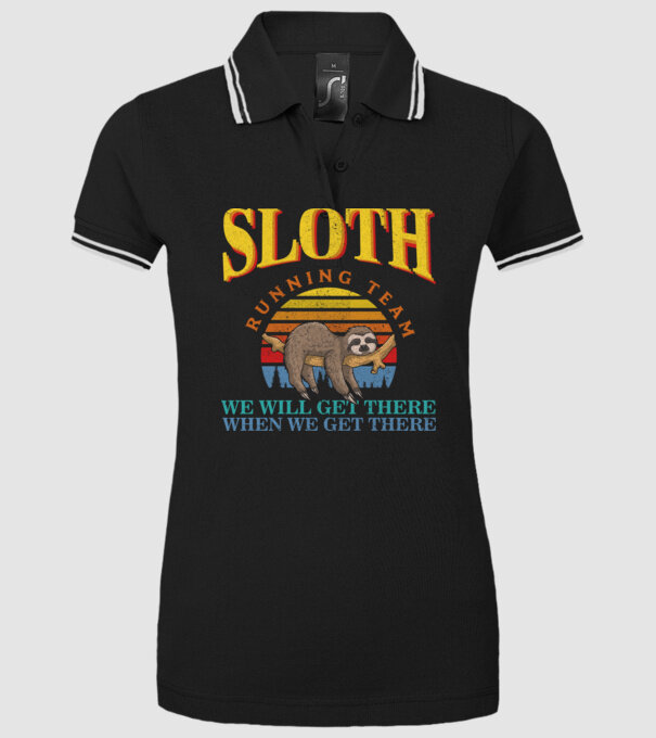 sloth running team retro model negru pe tricou