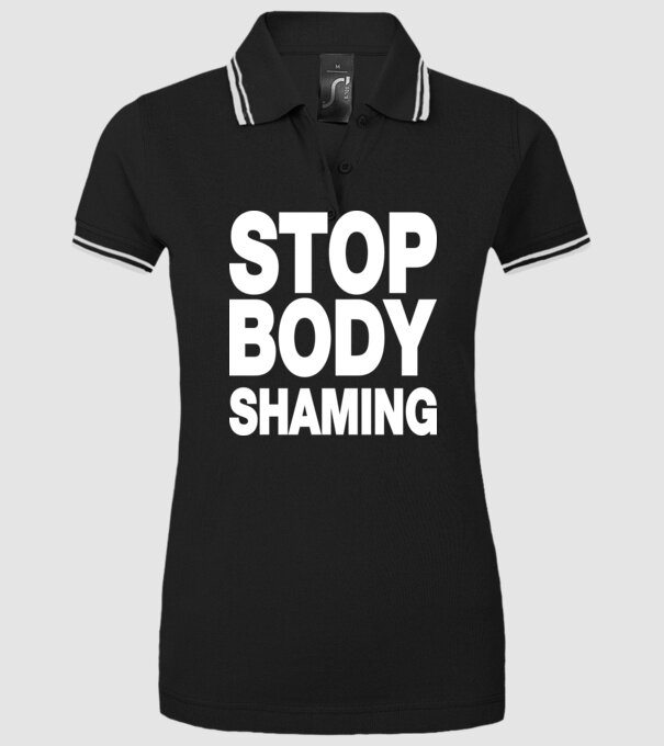 Stop body shaming helvetica model negru pe tricou
