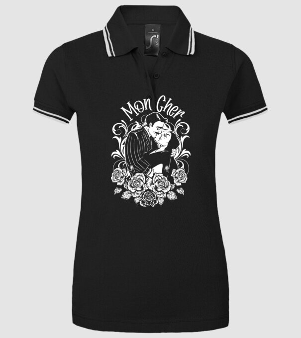 Addams family couple shirt Morticia and Gomez Mon cher model negru pe tricou