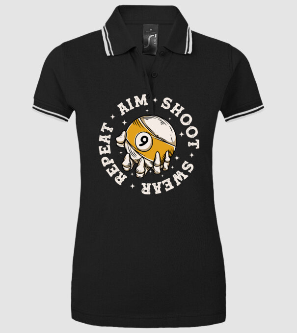 Aim Shoot Swear Repeat Biliard model negru pe tricou
