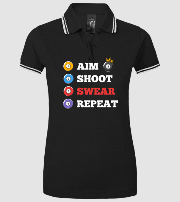 Aim swear shoot repeat - biliard v2 model negru pe tricou