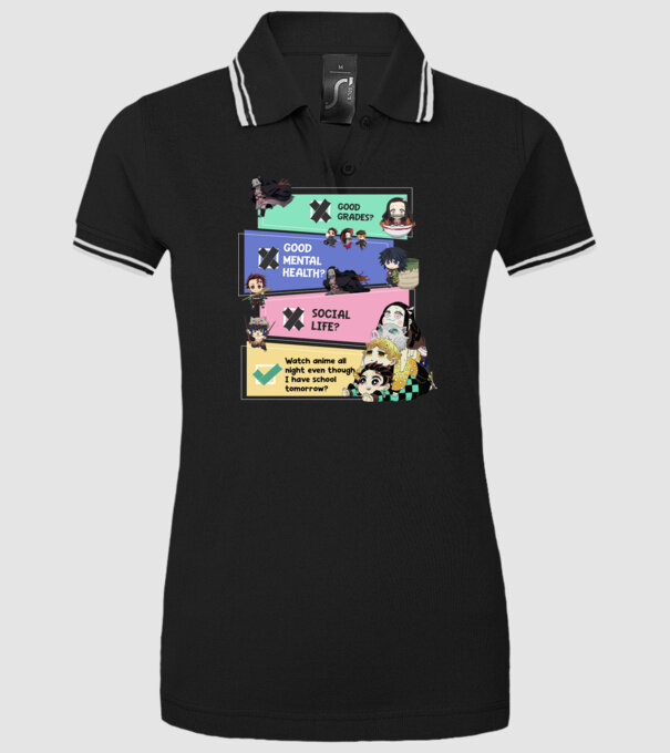 Anime check Demon Slayer model negru pe tricou