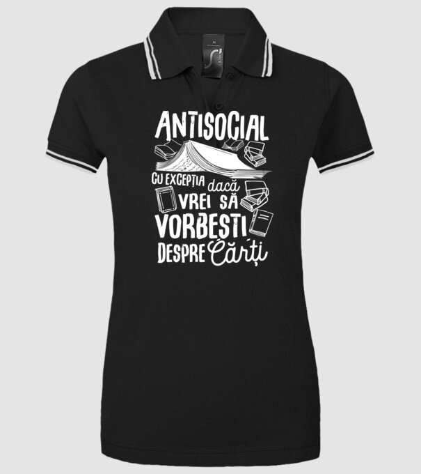 Antisocial, cu excepția dacă vrei să vorbești despre cărți model negru pe tricou