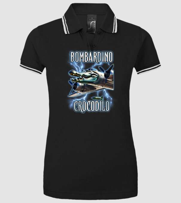 Bombardino Crocodilo model negru pe tricou