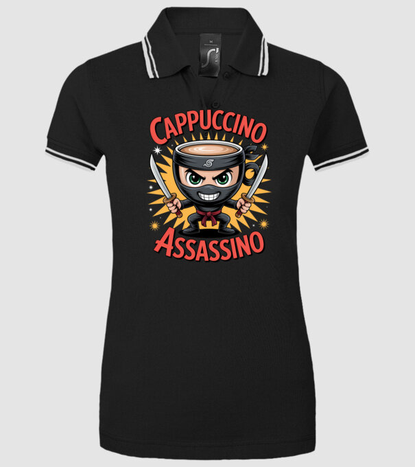 Cappuccino Assasino model negru pe tricou