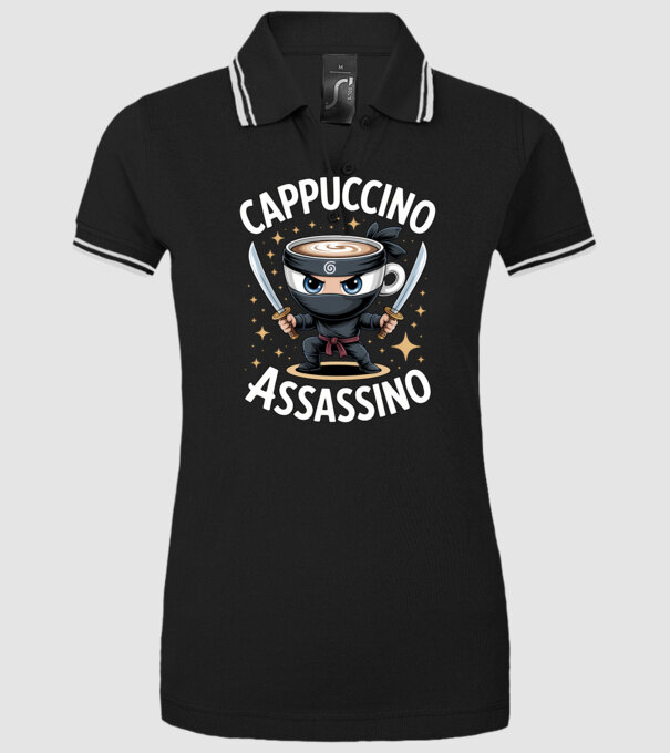 Cappuccino Assassino model negru pe tricou