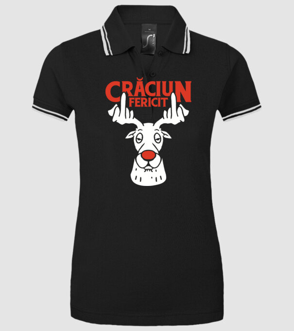 Căprioară de Crăciun antisocială model negru pe tricou